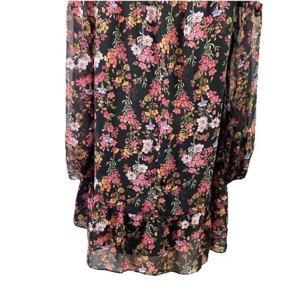 Womens Black Floral Shift Dress Sheer Neckline Sleeves Boho Whimsigoth Sz M - Picture 6 of 10